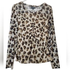 BOLD Elements Women Leopard Print Sheer Blouse Top Long Sleeves Size Large